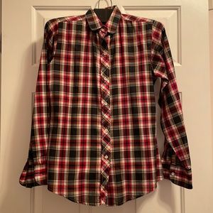 Vintage red, black plaid long sleeve blouse
